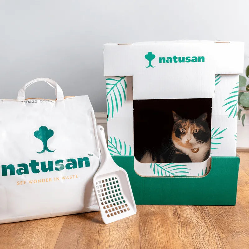 Litter Starter Kit - Natusan Sustinable Clumping Cat Litter 10L, Recyclable Cat Litter Box, Recyclable 'Sugar Cane' Litter Scoop